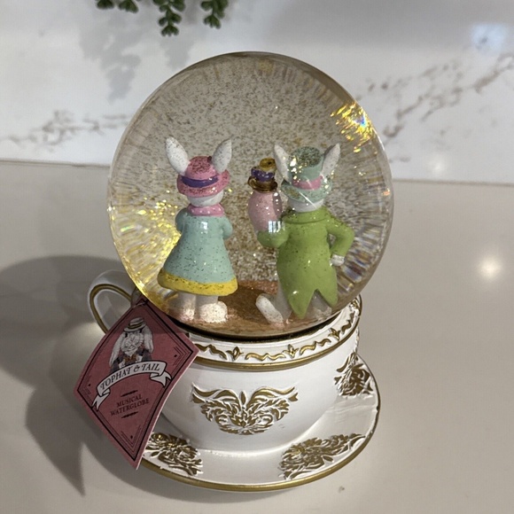 Tea Cup & Saucer Easter Rabbit Musical Snow Globe - Picture 4 of 5